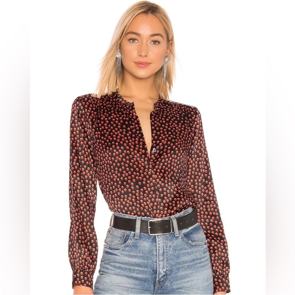 L’AGENCE Bardot Polka Dot Silk Blouse Size Small
